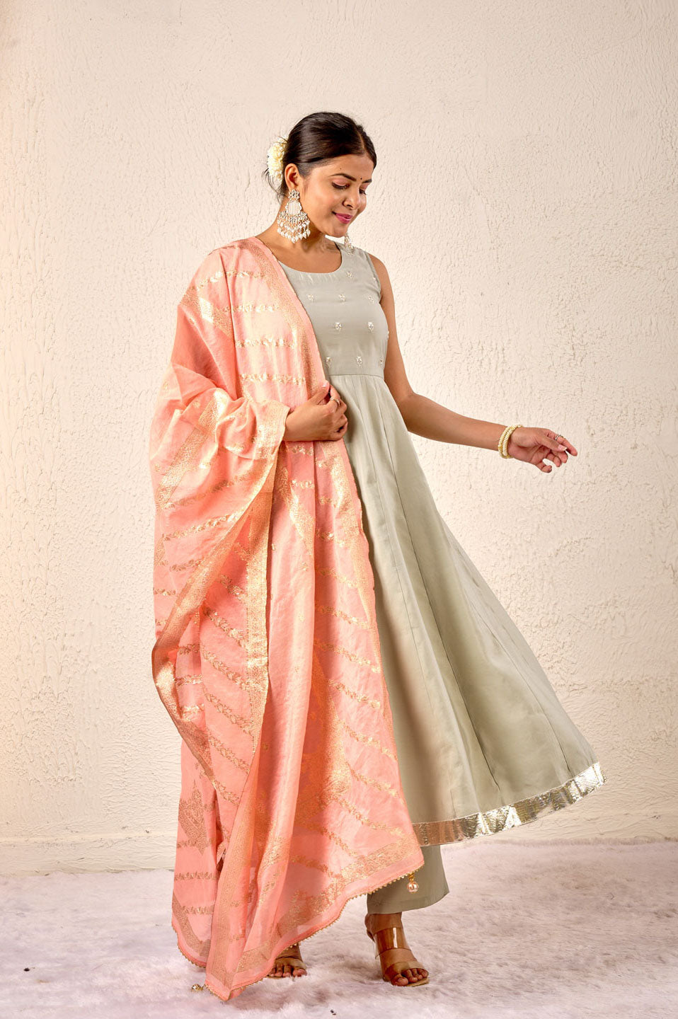 Subtle Grace Mint Blush Anarkali Set
