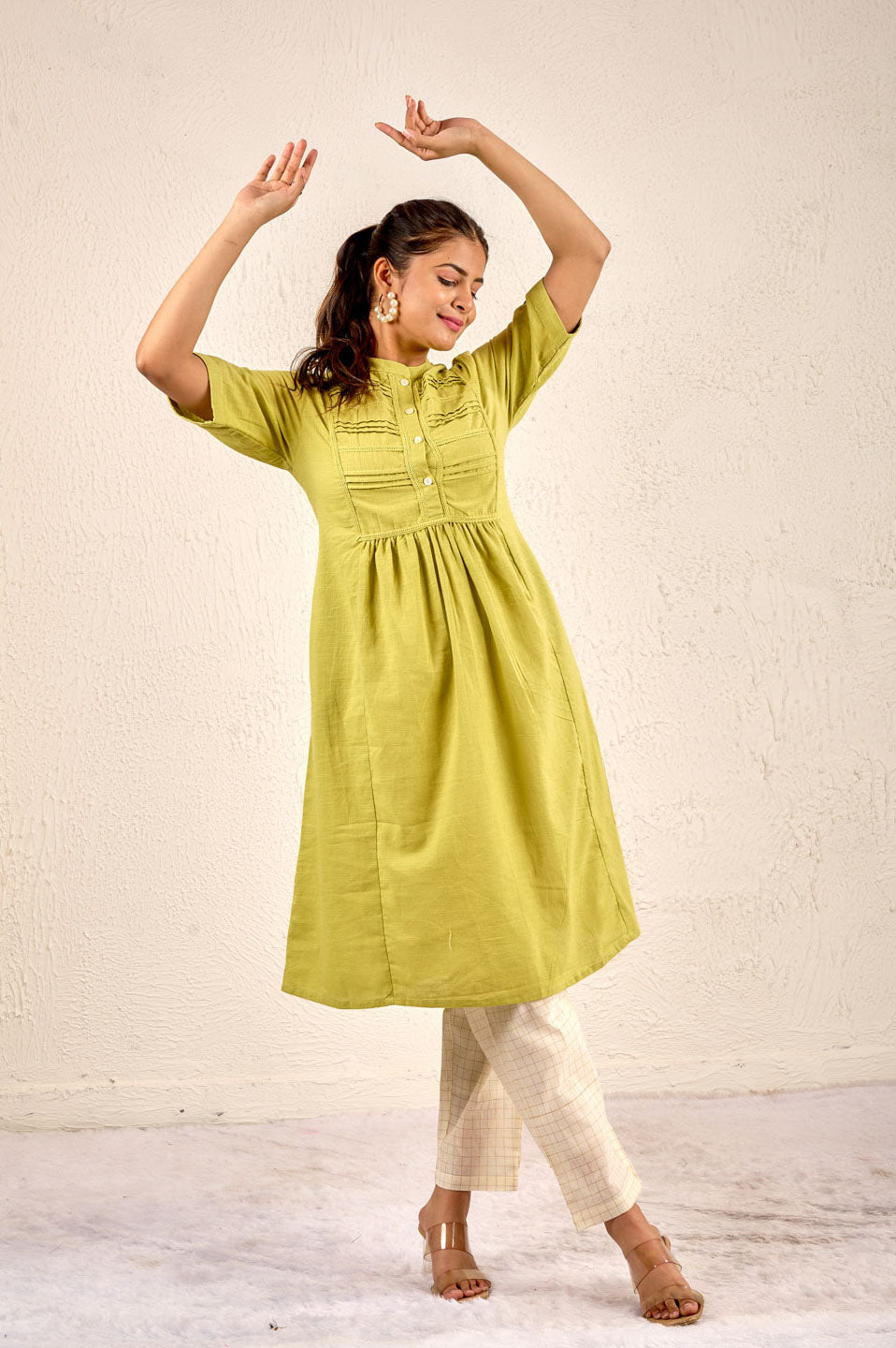 Olive Mist Pintuck Kurta