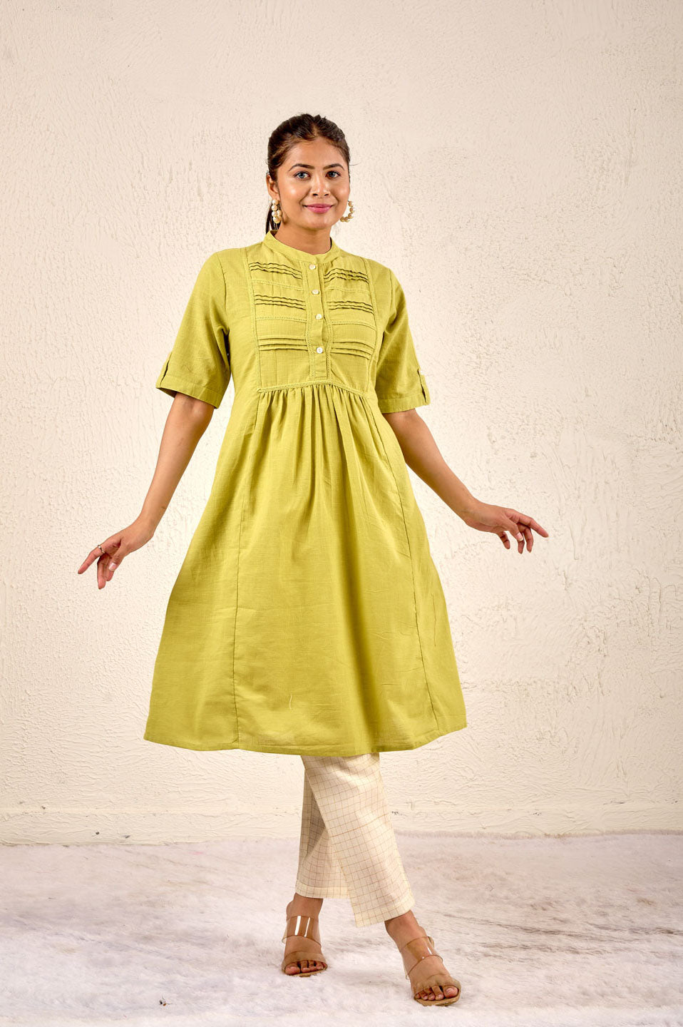 Olive Mist Pintuck Kurta