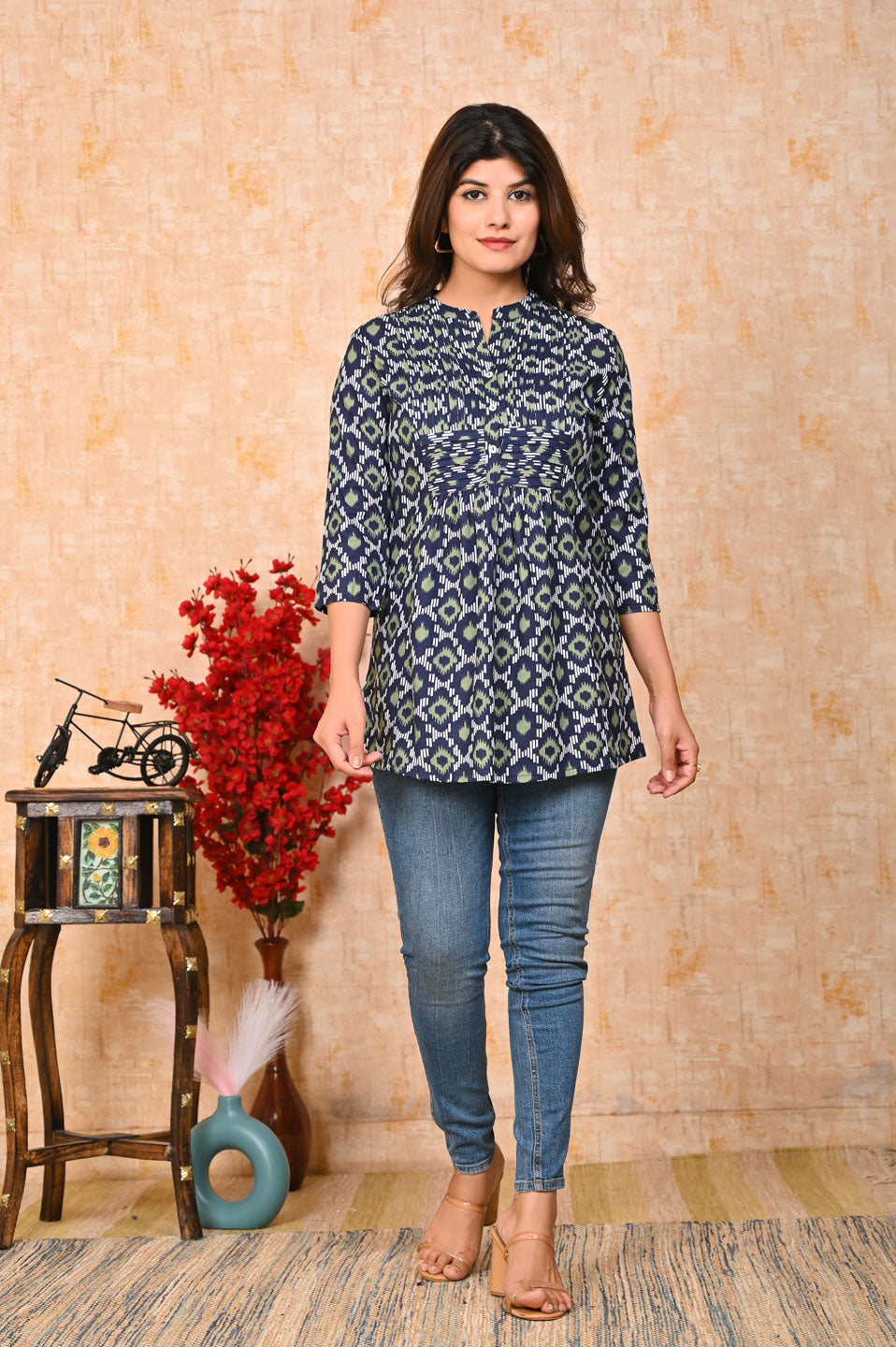Navy blue printed short kurti