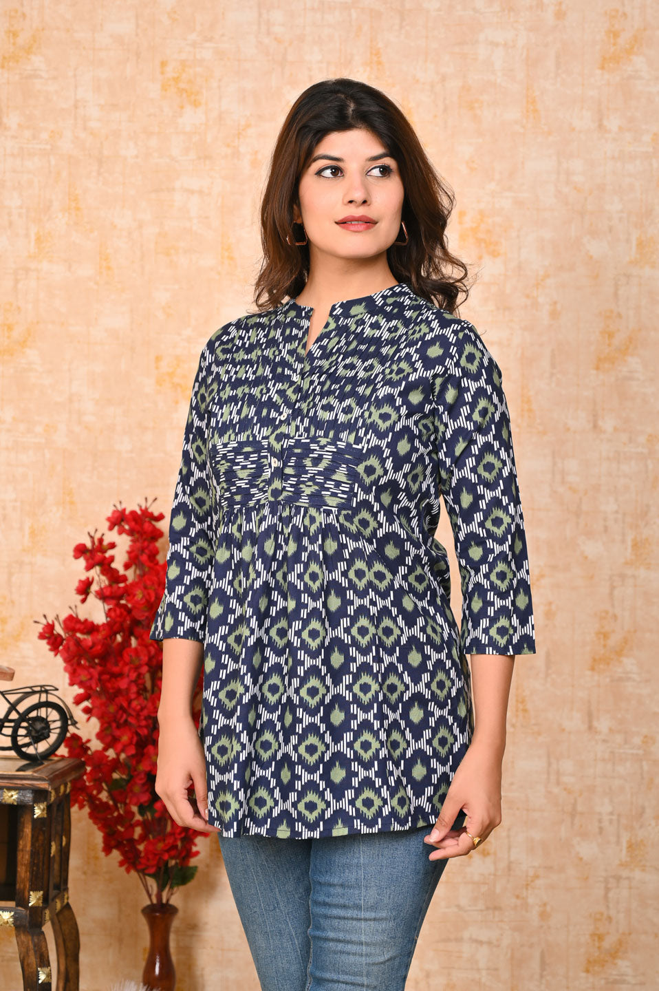 Navy blue printed short kurti