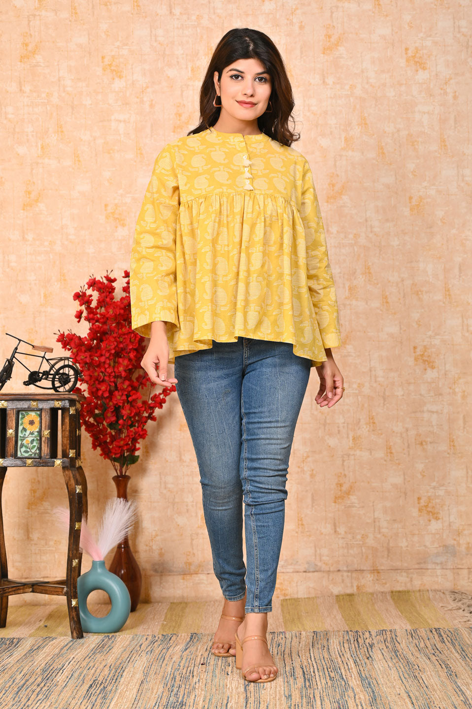 Yellow printed floral Kurti