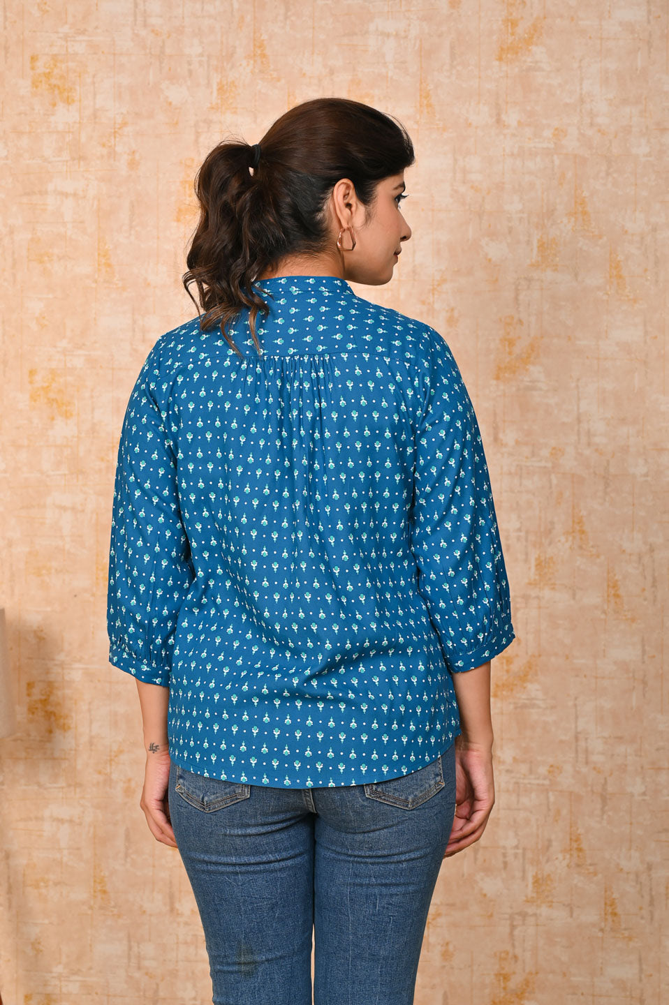 Cobalt blue printed short kurti