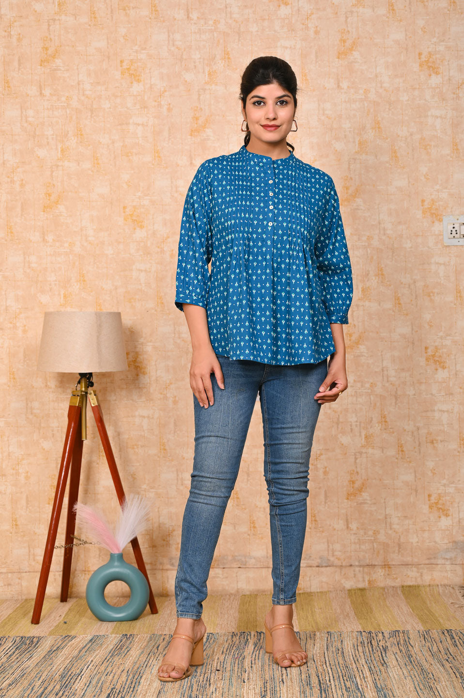 Cobalt blue printed short kurti