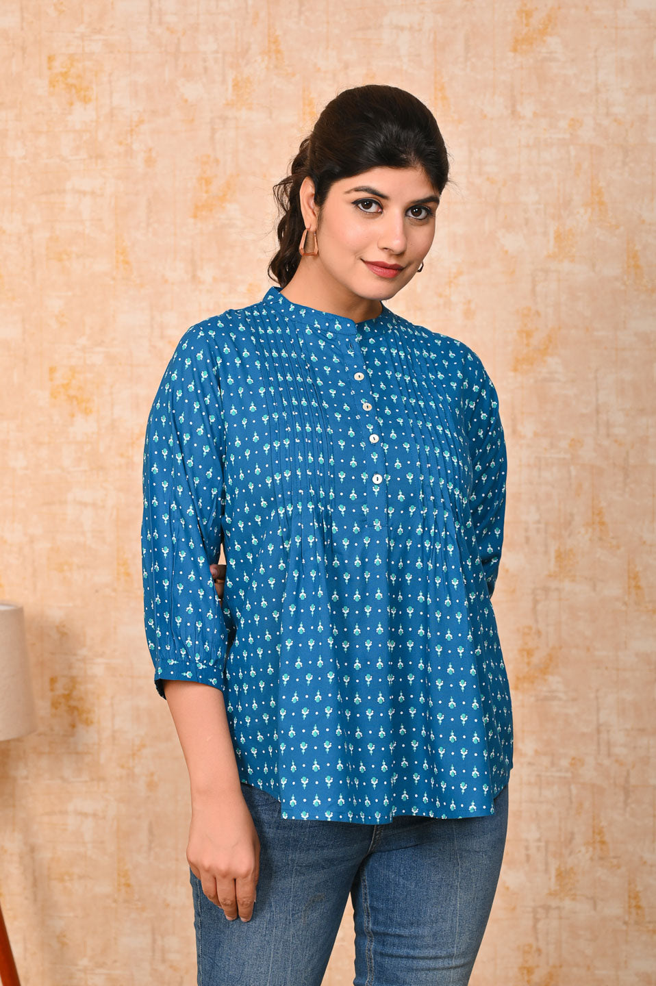 Cobalt blue printed short kurti