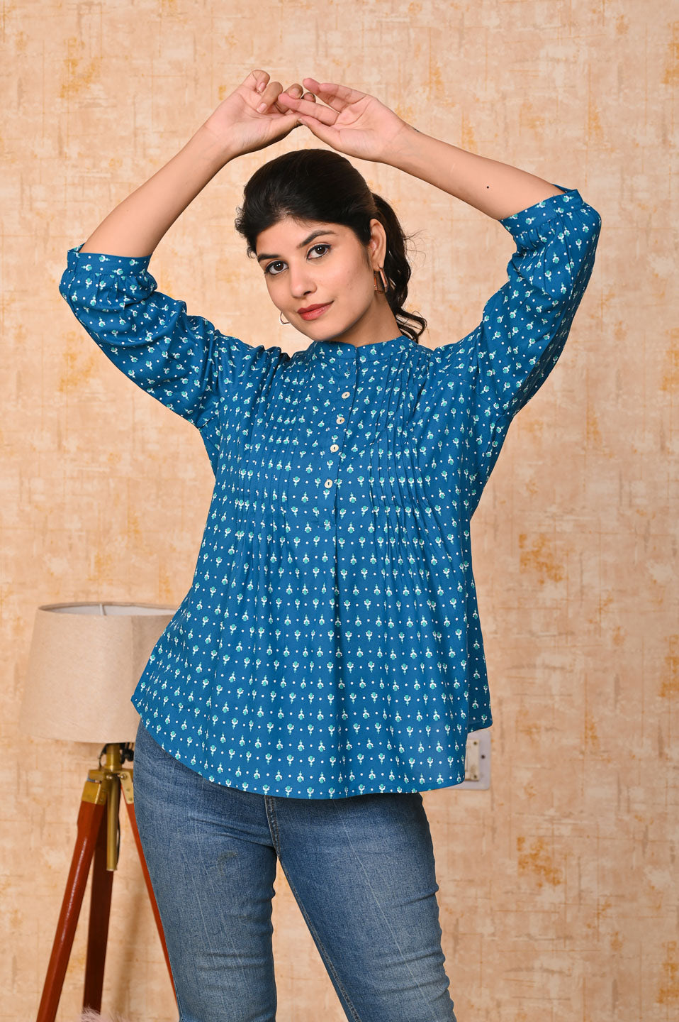 Cobalt blue printed short kurti