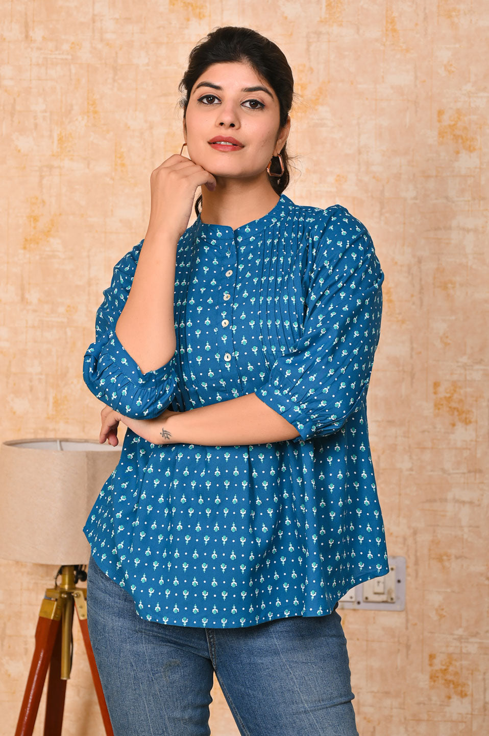 Cobalt blue printed short kurti