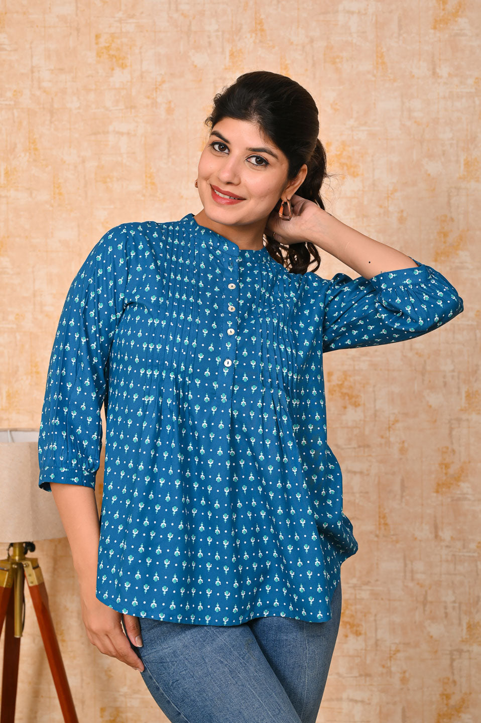Cobalt blue printed short kurti