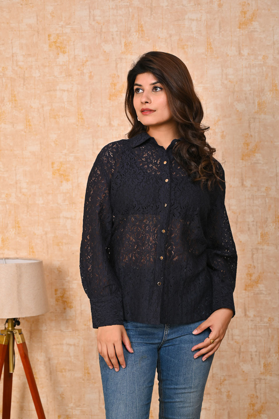 Navy Blue Net Shirt